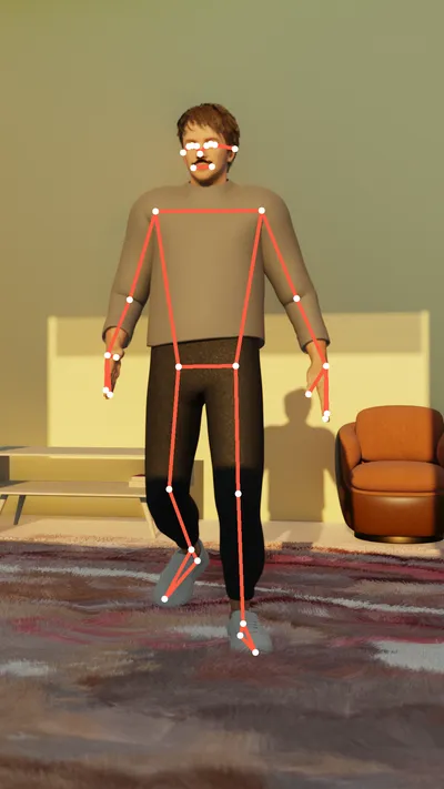 Image of person exercising with Mediapipe keypoints overlay
