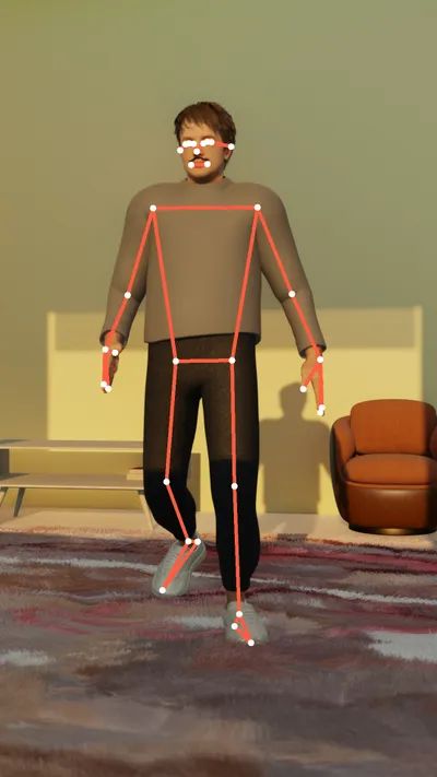 Image of person exercising with Mediapipe keypoints overlay
